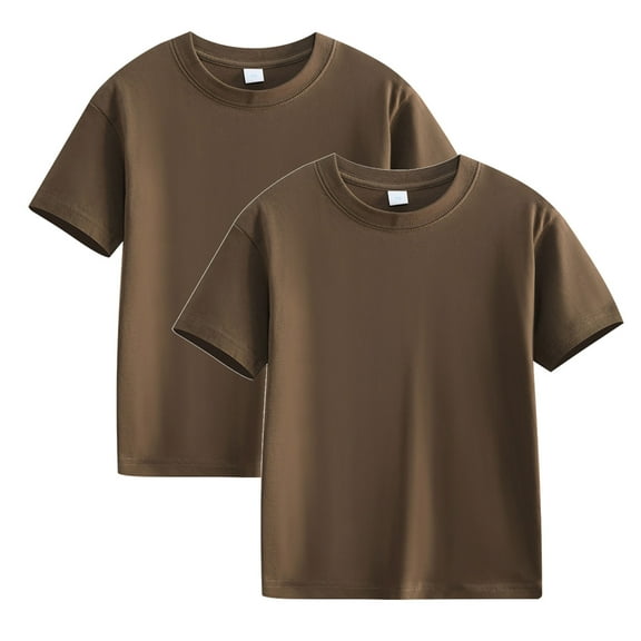 2 packs Kids Boy Girls Basic Plain Cotton T-Shirts Short Sleeve Crew Neck Summer Tees 6-12 Years Brown 7-8 Years