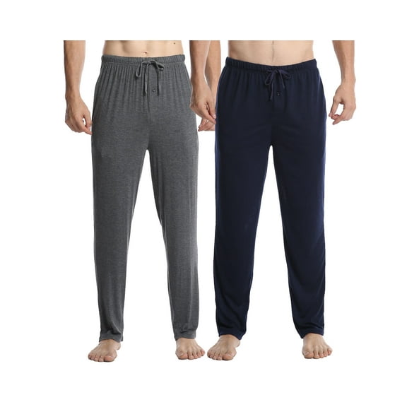 2 packs Men's Rayon Super Soft Long Classic Lounge Pajama Sleep Pants w. Pockets & Drawstring