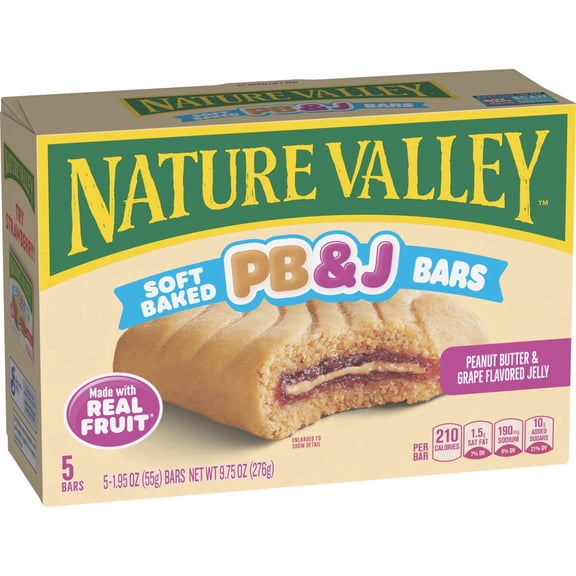 2 packs-Nature Valley Soft Baked PB and J Bars, Peanut Butter and Grape Jelly, 5 Bars, 9.75 oz