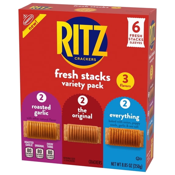 2 packs-RITZ Fresh Stacks Variety Pack, 3 Flavors, Travel Snacks, 8.85 oz (6 Multi Snack Packs)
