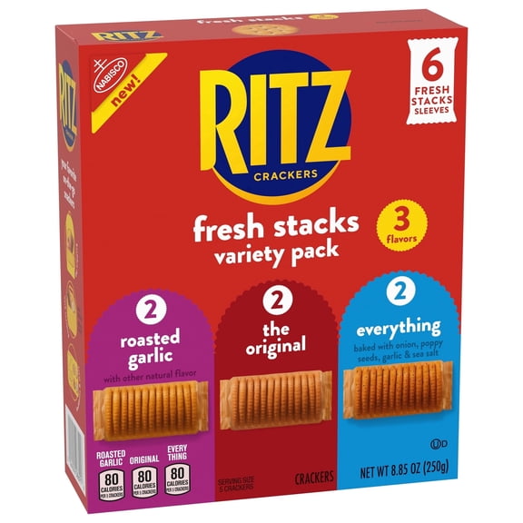 2 packs-RITZ Fresh Stacks Variety Pack, 3 Flavors, Travel Snacks, 8.85 oz (6 Multi Snack Packs)