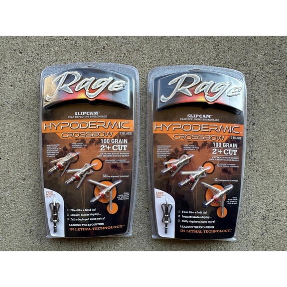 2 packs Rage Crossbow Hypodermic Broadheads 100 Grain 2" Cut with PRACTICE POINT