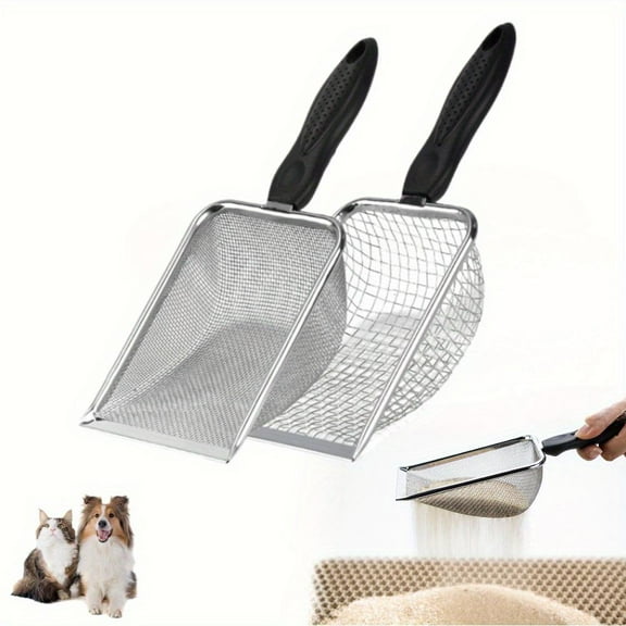 2 packs Reptile Substrate Scooper, 2mm and 5mm Fine Mesh Cat Litter Shovel, Climbing Pet Excrement Sifter, Stainless Steel Litter Cleaner, Bearded Dragon Metal Rake for Sand Bedding Aquarium