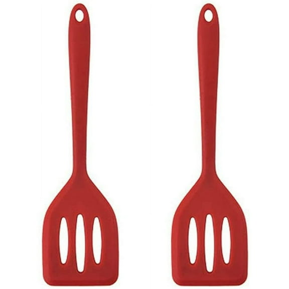 2 packs Small & Large Slotted Silicone Turner Heat Resistant Kitchen Spatula Flipper, Food Grade Flexible Wide Seamless Rubber Cooking Utensil for Egg, Omelette, Burger in Nonstick Cookware