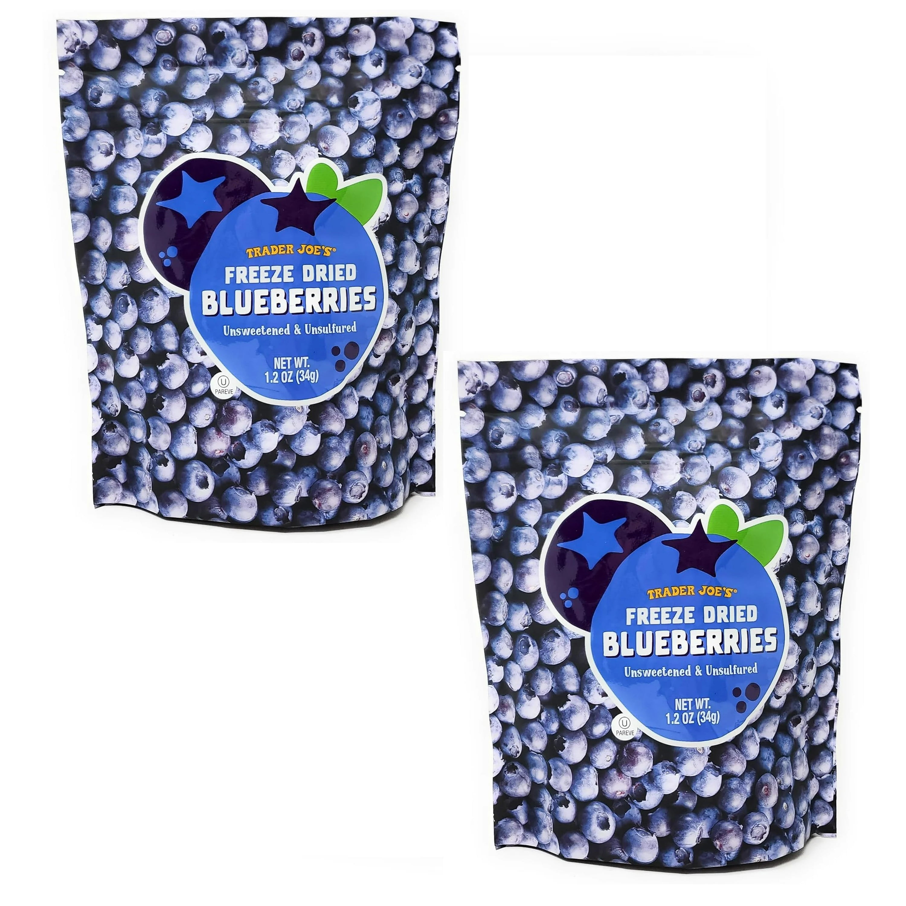 (2 packs) Trader Joe's Freeze Dried Blueberries Unsweetened Unsulfured Blueberry (2x1.2oz)