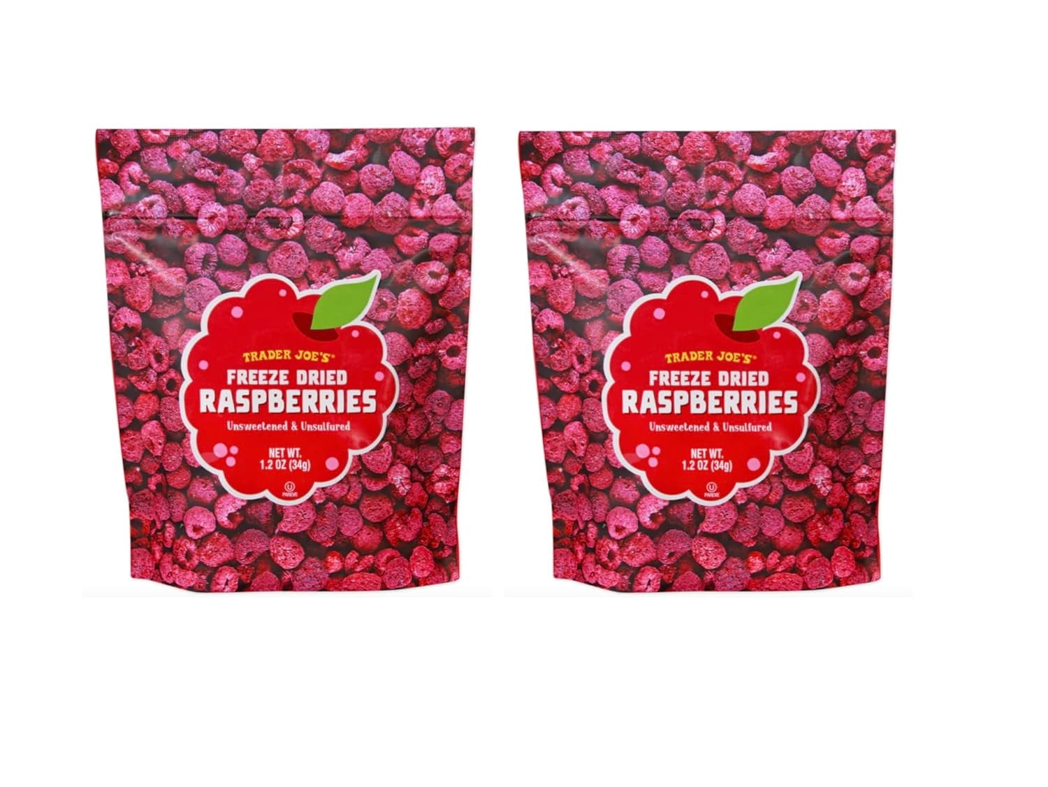 (2 packs) Trader Joe's Freeze Dried Raspberries Unsweetened Unsulfured Raspberry (2x1.2oz)