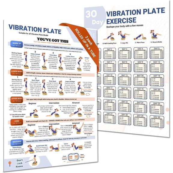 2 packs Vibration Plate Exercise Poster, 30 Day Workout Chart for Fitness Training