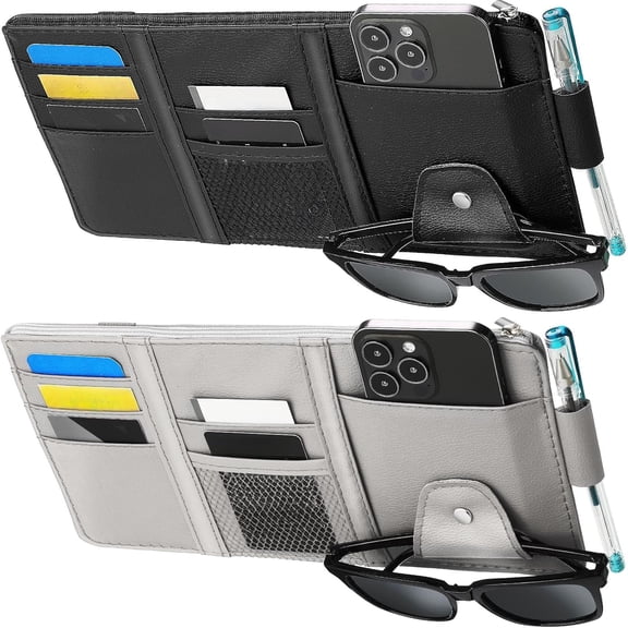 2 packs of car sun visor organizer, car sun visor sunglass holder car interior accessories storage travel folder with multiple pockets (black, gray, 12.26.1 inches)