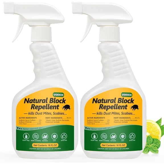 2 packs of dust mite spray, 32 ounce household dust mite spray, kills dust mites, spiders, carpets, birds, mice, rat mites, safe for home & pets, suitable for home, furniture, bedding & farm