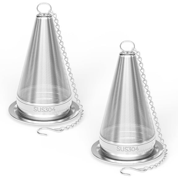 2 packs of conical tea infuser for loose leaf tea, 304 stainless steel tea strainer fine mesh, 1.8 "x 3" steep slope of loose leaf tea with drip tray