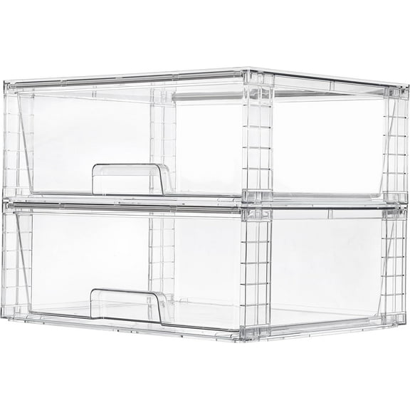 2 packs of large transparent stackable storage drawers for closet, storage room