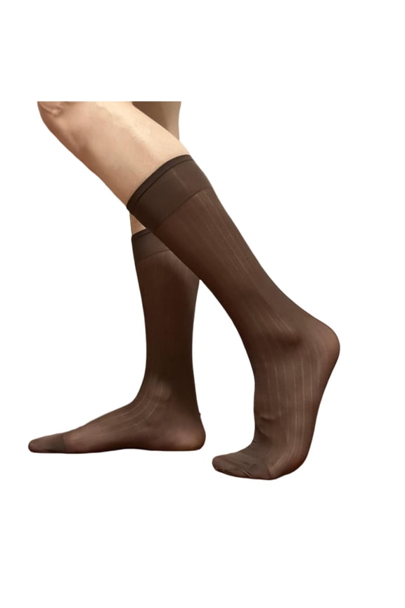 2 pair(4pcs) Mens Thin Dress Socks Silk Sheer Formal Business Socks Soft Over the Calf Suit Socks Wide Striped Long Stockings
