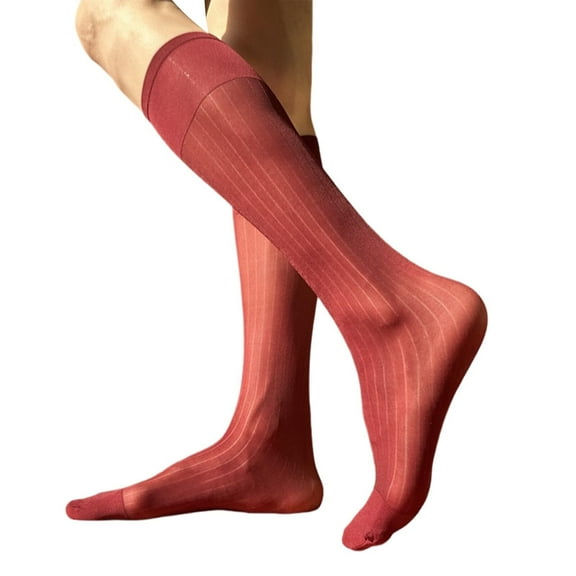 2 pair(4pcs) Mens Thin Dress Socks Silk Sheer Formal Business Socks Soft Over the Calf Suit Socks Wide Striped Long Stockings