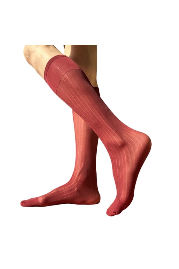 2 pair(4pcs) Mens Thin Dress Socks Silk Sheer Formal Business Socks Soft Over the Calf Suit Socks Wide Striped Long Stockings