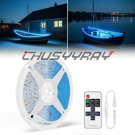 CHUSYYRAY 2Pcs 16ft/5m Blue Wireless Car Boat LED Strips Interior Accent Light Waterproof Bright
