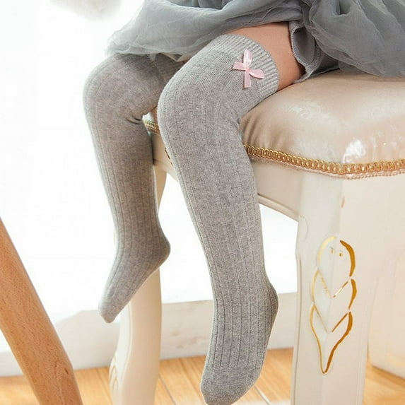 2 pairs Little Girls Knee High Socks Cute Bowknot Cotton Cable Knit Toddler Dress Socks (black,blue,rose red,gray,yellow,white)