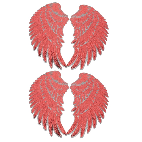 2 Pairs Red Sequin Wing Patches Self-Adhesive Iron-On Fabric Appliques for Clothing, Bags, Jackets, Jeans, Backpacks, Party Outfits
