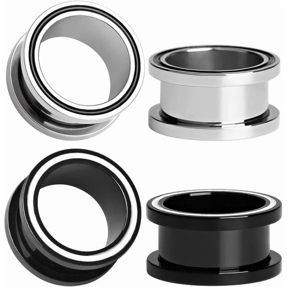 2 pairs Stainless Steel Ear Plugs Black Gauges Stretching Screw Fit Tunnels Expander Piercing Jewelry