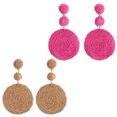 thumbnail image 1 of 2 pairs of Raffia Ball Earrings for Women, Statement Raffia Round Drop Earrings - Summer Beach Vacation Jewelry - Coffee color+red, 1 of 5