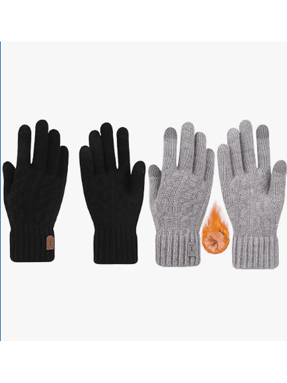 2 pairs of winter knitted gloves, men's and women's winter gloves, with upgraded touch screen - winter outdoor anti slip gloves with wool lining