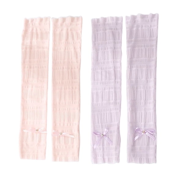 2 pairs summer sunscreen arm sleeves, women's lace outdoor driving sleeves with bows and rhinestones-type:style2;