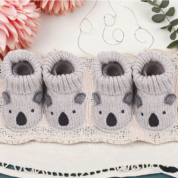 2 pairs unisex annimals Baby Knit Booties - Soft Fleece-Lined Bear Design, Warm Non-Slip Infant Shoes (0-12 Months)