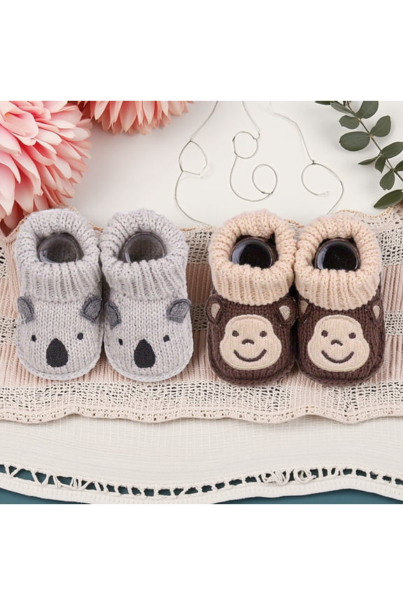 2 pairs unisex annimals Baby Knit Booties - Soft Fleece-Lined Bear Design, Warm Non-Slip Infant Shoes (0-12 Months)