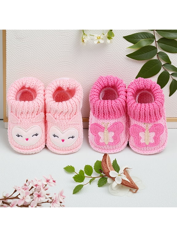2 pairs unisex annimals Baby Knit Booties - Soft Fleece-Lined Bear Design, Warm Non-Slip Infant Shoes (0-12 Months)