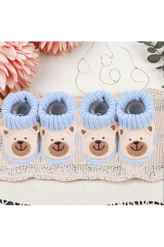 2 pairs unisex annimals Baby Knit Booties - Soft Fleece-Lined Bear Design, Warm Non-Slip Infant Shoes (0-12 Months)