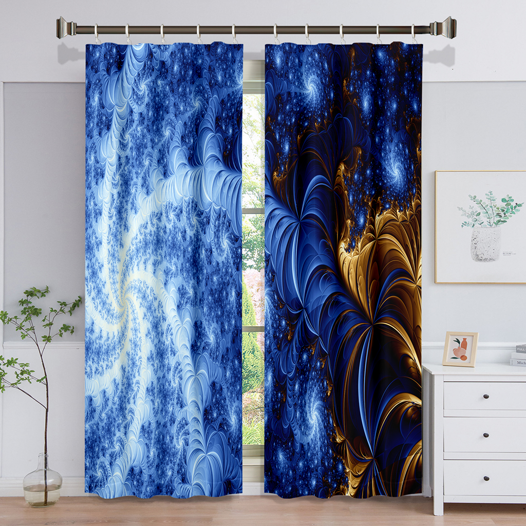 2 panel Galaxy Universe Star Printed Curtain for Bedroom Semiblackout