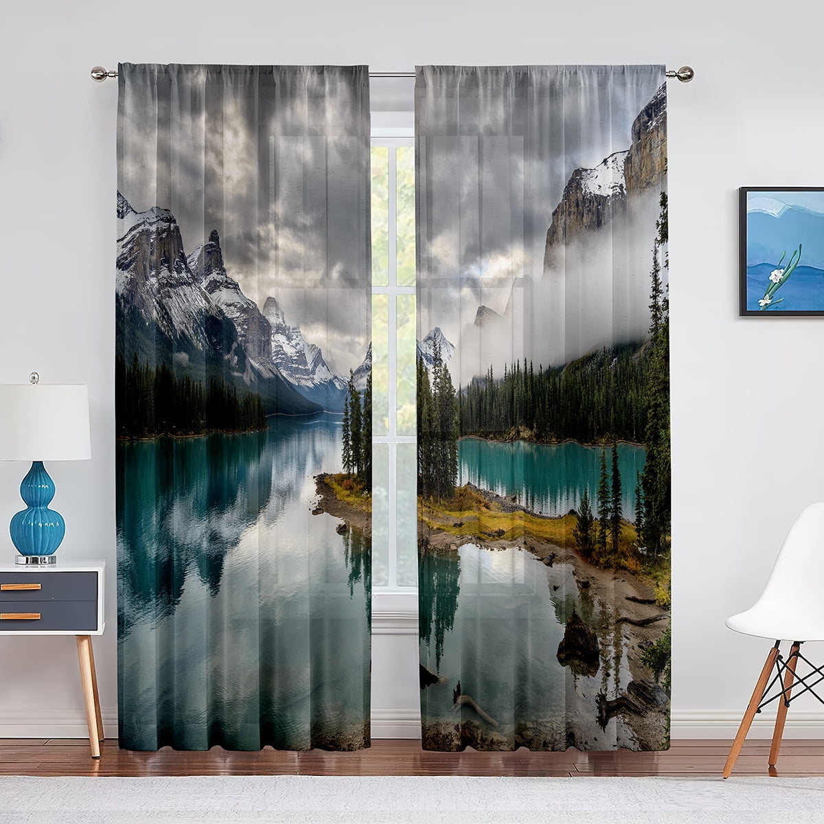 2 panel Landscape Natural Green Forest Curtains for Bedroom Living Room