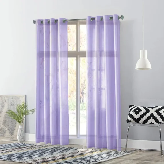 Gorgeous Home Linen 2pc Faux Silk Grommet Semisheer Window Curtain Panels 55"wide x 108 Long each Solid Color Lilac