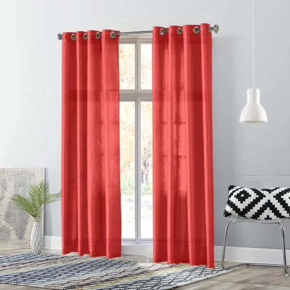 Gorgeous Home Linen 2pc Faux Silk Grommet Semisheer Window Curtain Panels 55"wide x 108 Long each Solid Color Red
