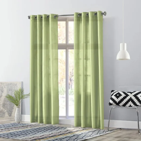 Gorgeous Home Linen 2pc Faux Silk Grommet Semisheer Window Curtain Panels 55"wide x 108 Long each Solid Color Sage Green