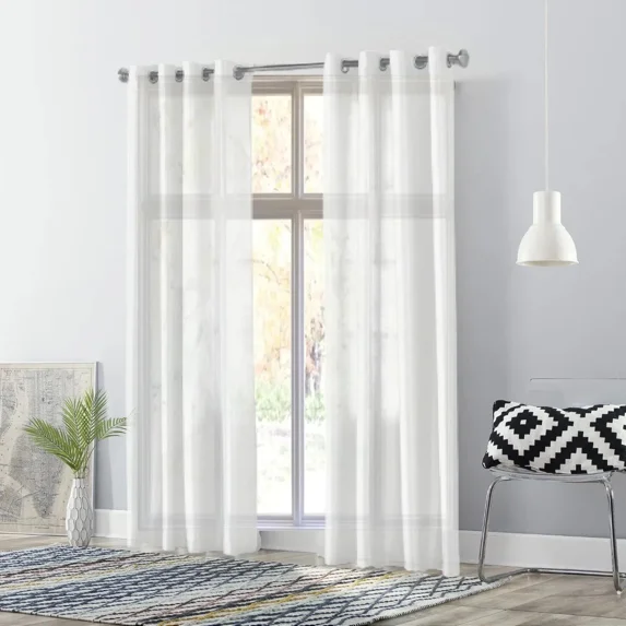 Gorgeous Home Linen 2pc Faux Silk Grommet Semisheer Window Curtain Panels 55"wide x 108 Long each Solid Color White