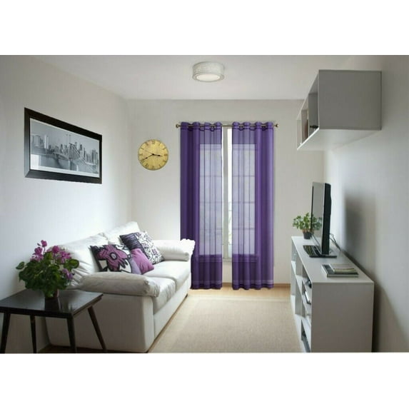 2 panel faux silk solid curtain drapes with grommet 108" total width by 63" Long window sheer panels for any bedroom or patio door non blackout semisheer panels MIRA plum purple