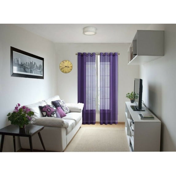 2 panel faux silk solid curtain drapes with grommet 108" total width by 84" Long window sheer panels for any bedroom or patio door non blackout semisheer panels MIRA purple