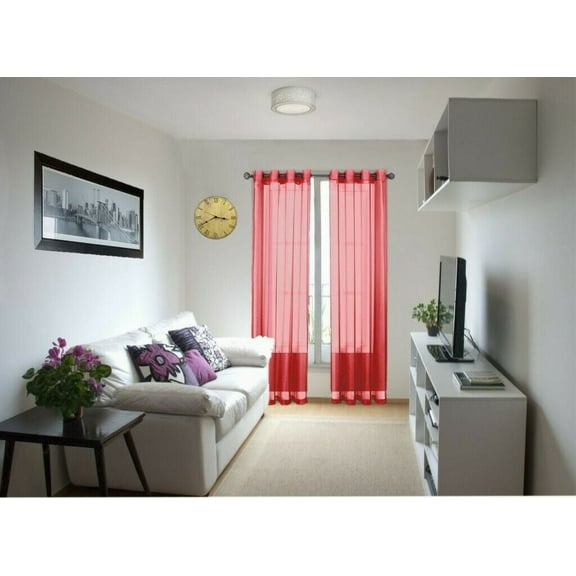 2 panel faux silk solid curtain drapes with grommet 108" total width by 84" Long window sheer panels for any bedroom or patio door non blackout semisheer panels MIRA red
