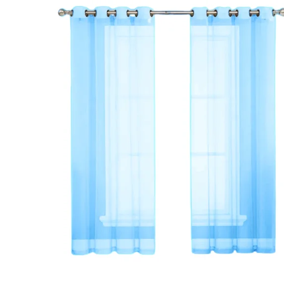 Gorgeous Home Linen Faux Silk Sheer Grommet Curtain Panels 108" x 63" Ruby Light Blue.