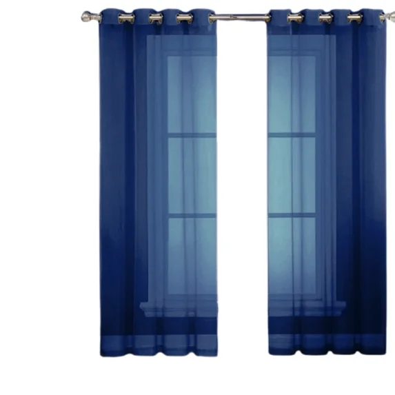 Gorgeous Home Linen Faux Silk Sheer Grommet Curtain Panels 108" x 63" Ruby Navy Blue.
