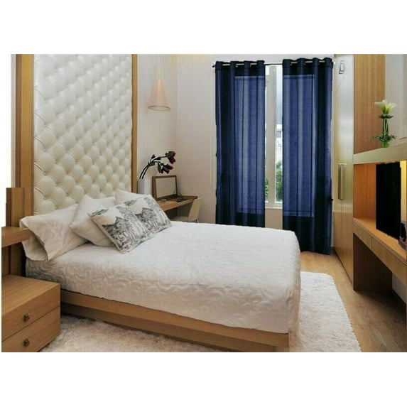 2 panel faux silk solid curtain drapes with grommets 108" total width by 63" long plain solid color for any bedroom or patio door semi-sheer panels ruby navy blue non blackout