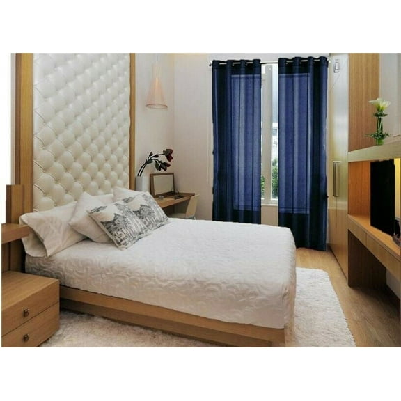 2 panel faux silk solid curtain drapes with grommets 108" total width by 63" long plain solid color for any bedroom or patio door semi-sheer panels ruby navy blue non blackout