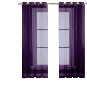 Gorgeous Home Linen Faux Silk Sheer Grommet Curtain Panels 108" x 63" Ruby Purple 2-Piece Set