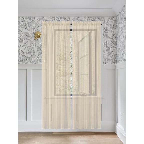 Gorgeous Home Linen 2 PC Solid Semi Sheer Faux Silk Rod Pocket Curtain Window Panel for any Room 55" Wide X 84"Long Each Ivory Color