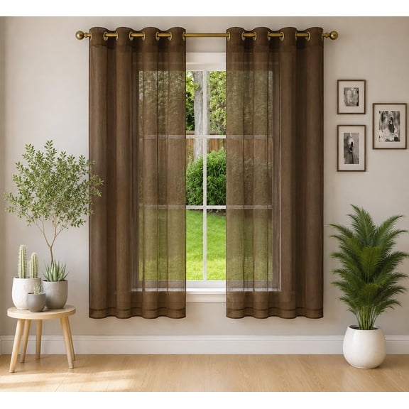 Gorgeous Home Linen 2 Panel Voile Sheer Window Treatment 55" Width X 63" Drapes Inside or Outside Ruby