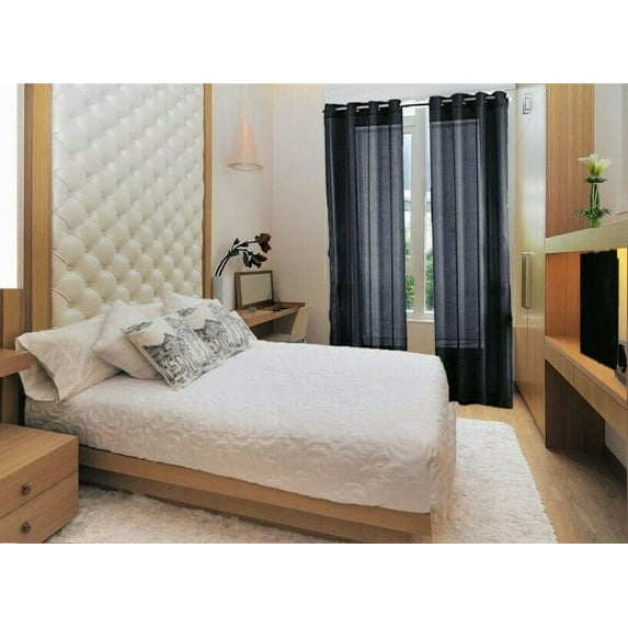 2 panel semi sheer voile window treatment curtain 8 Grommets 55" Width X 84" drapes for any bedroom inside or outside RUBY black color