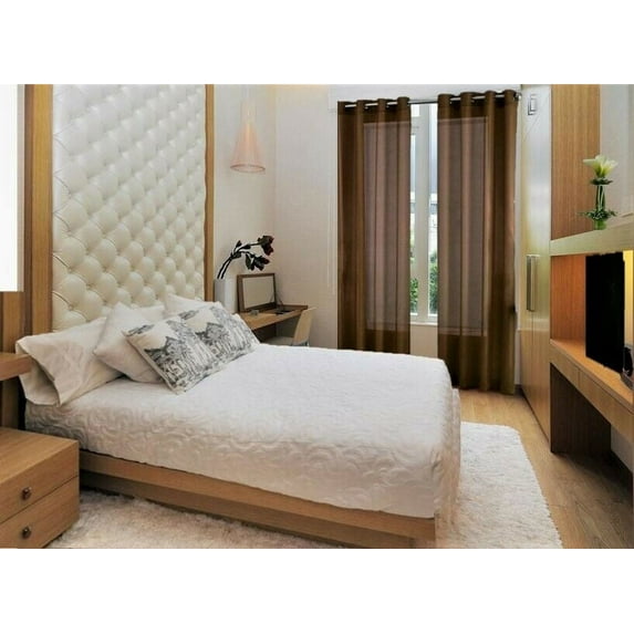 2 panel semi sheer voile window treatment curtain 8 Grommets 55" Width X 84" drapes for any bedroom inside or outside RUBY brown color