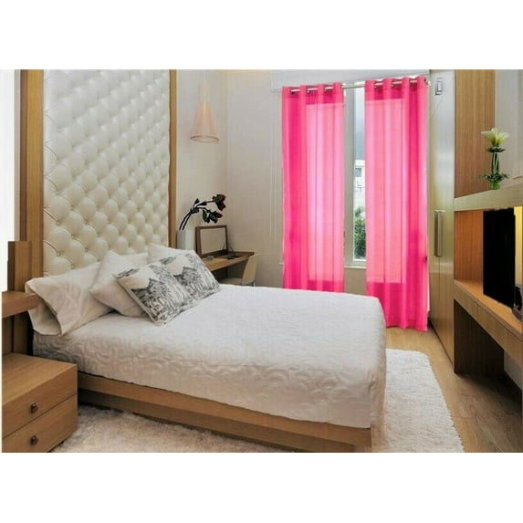 2 panel semi sheer voile window treatment curtain 8 Grommets 55" Width X 84" drapes for any bedroom inside or outside RUBY hot pink color