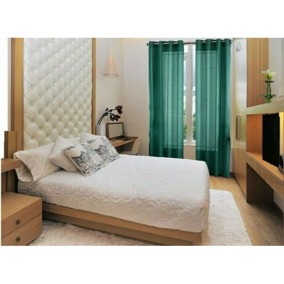 2 panel semi sheer voile window treatment curtain 8 Grommets 55" Width X 84" drapes for any bedroom inside or outside RUBY hunter green color