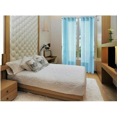 2 panel semi sheer voile window treatment curtain 8 Grommets 55" Width X 84" drapes for any bedroom inside or outside RUBY light blue color